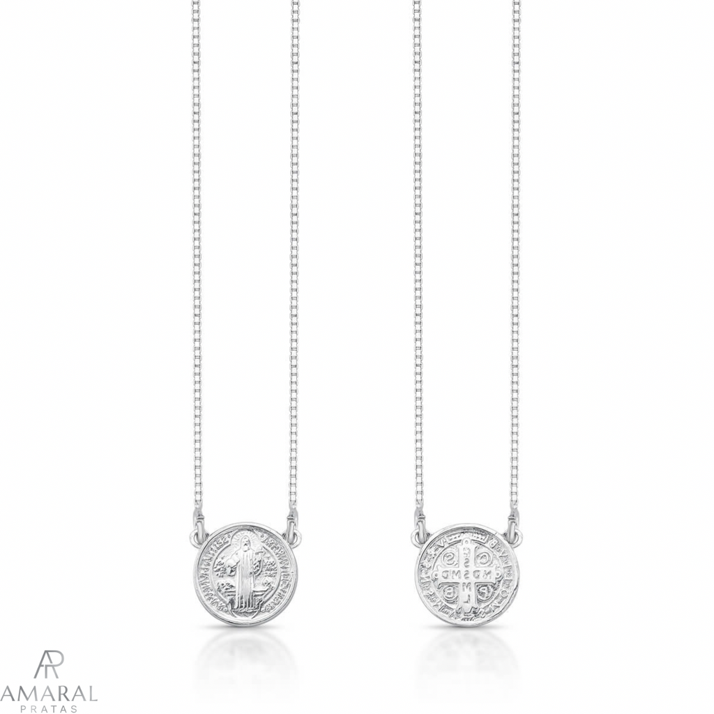 Escapulário Medalha de São Bento em prata 925 - Corrente Vneziana