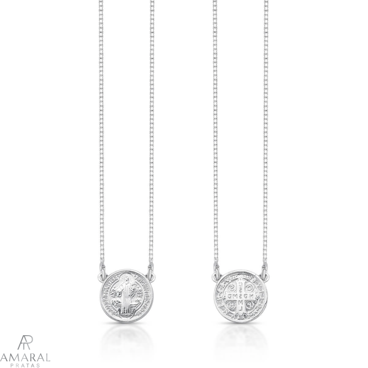 Escapulário Medalha de São Bento em prata 925 - Corrente Vneziana